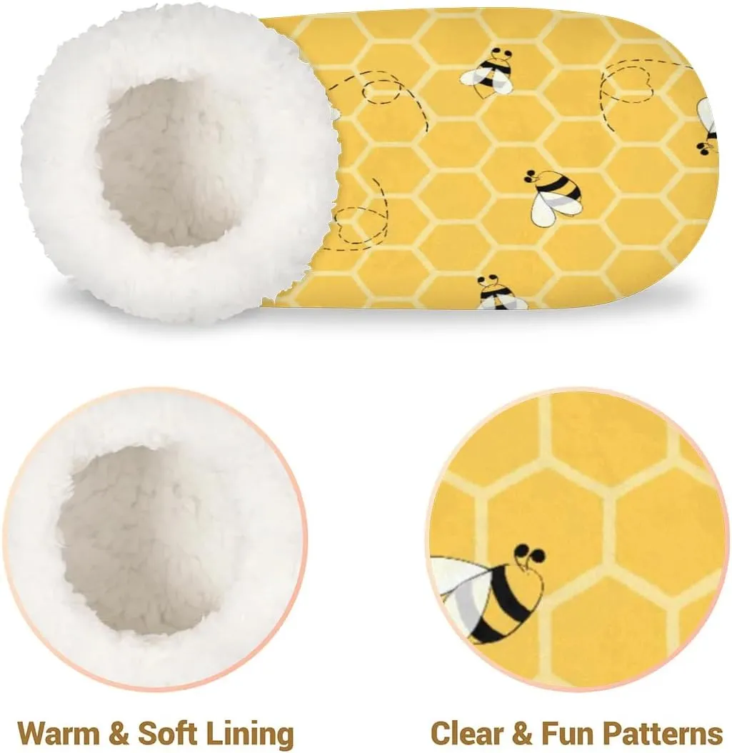 KOBLEN Cute Bees Slippers for Women House Shoes with Fleece Lining Wide Comfy Full Slippers Lightweight Cozy Loafer with Rubber Sole Unisex Slippers Adults for Indoor Outdoor