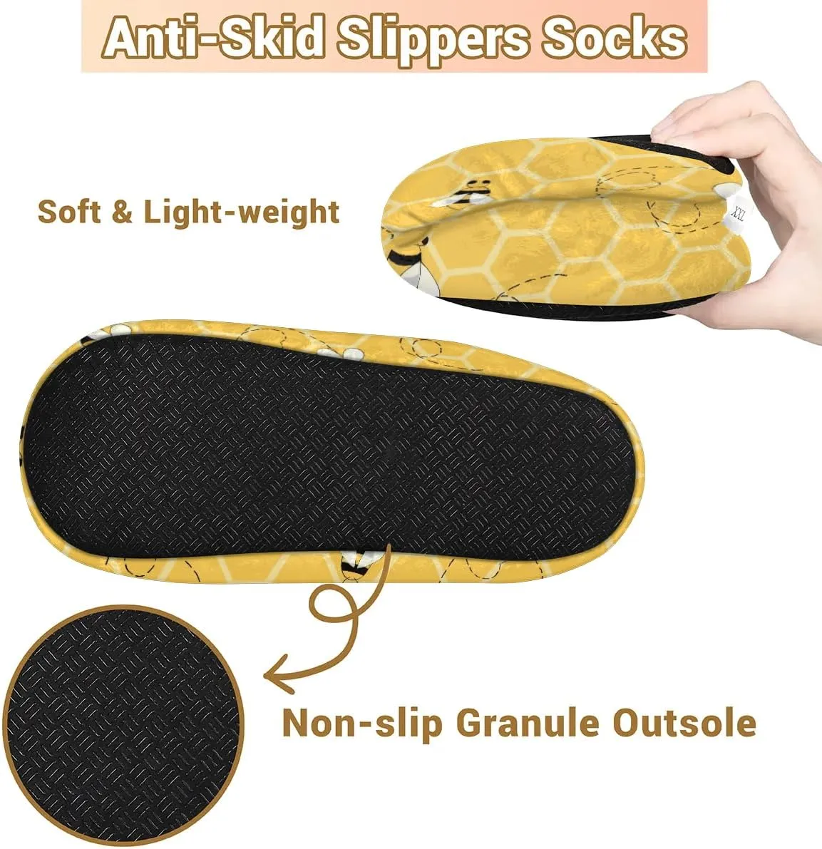 KOBLEN Cute Bees Slippers for Women House Shoes with Fleece Lining Wide Comfy Full Slippers Lightweight Cozy Loafer with Rubber Sole Unisex Slippers Adults for Indoor Outdoor