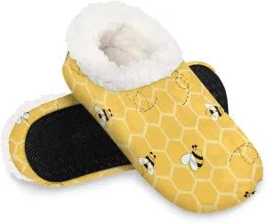 KOBLEN Cute Bees Slippers for Women House Shoes with Fleece Lining Wide Comfy Full Slippers Lightweight Cozy Loafer with Rubber Sole Unisex Slippers Adults for Indoor Outdoor