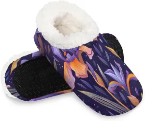 KOBLEN Draw Florals Watercolor Slippers for Women House Shoes with Fleece Lining Wide Comfy Full Slippers Lightweight Cozy Loafer with Rubber Sole Unisex Slippers Adults for Indoor Outdoor