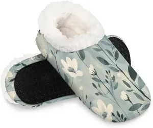 KOBLEN Draw Watercolor Florals Slippers for Women House Shoes with Fleece Lining Wide Comfy Full Slippers Lightweight Cozy Loafer with Rubber Sole Unisex Slippers Adults for Indoor Outdoor