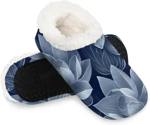 KOBLEN Drawing Flowers Slippers for Women House Shoes with Fleece Lining Wide Comfy Full Slippers Lightweight Cozy Loafer with Rubber Sole Unisex Slippers Adults for Indoor Outdoor