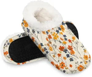 KOBLEN Drawing Watercolor Flowers Slippers for Women House Shoes with Fleece Lining Wide Comfy Full Slippers Lightweight Cozy Loafer with Rubber Sole Unisex Slippers Adults for Indoor Outdoor