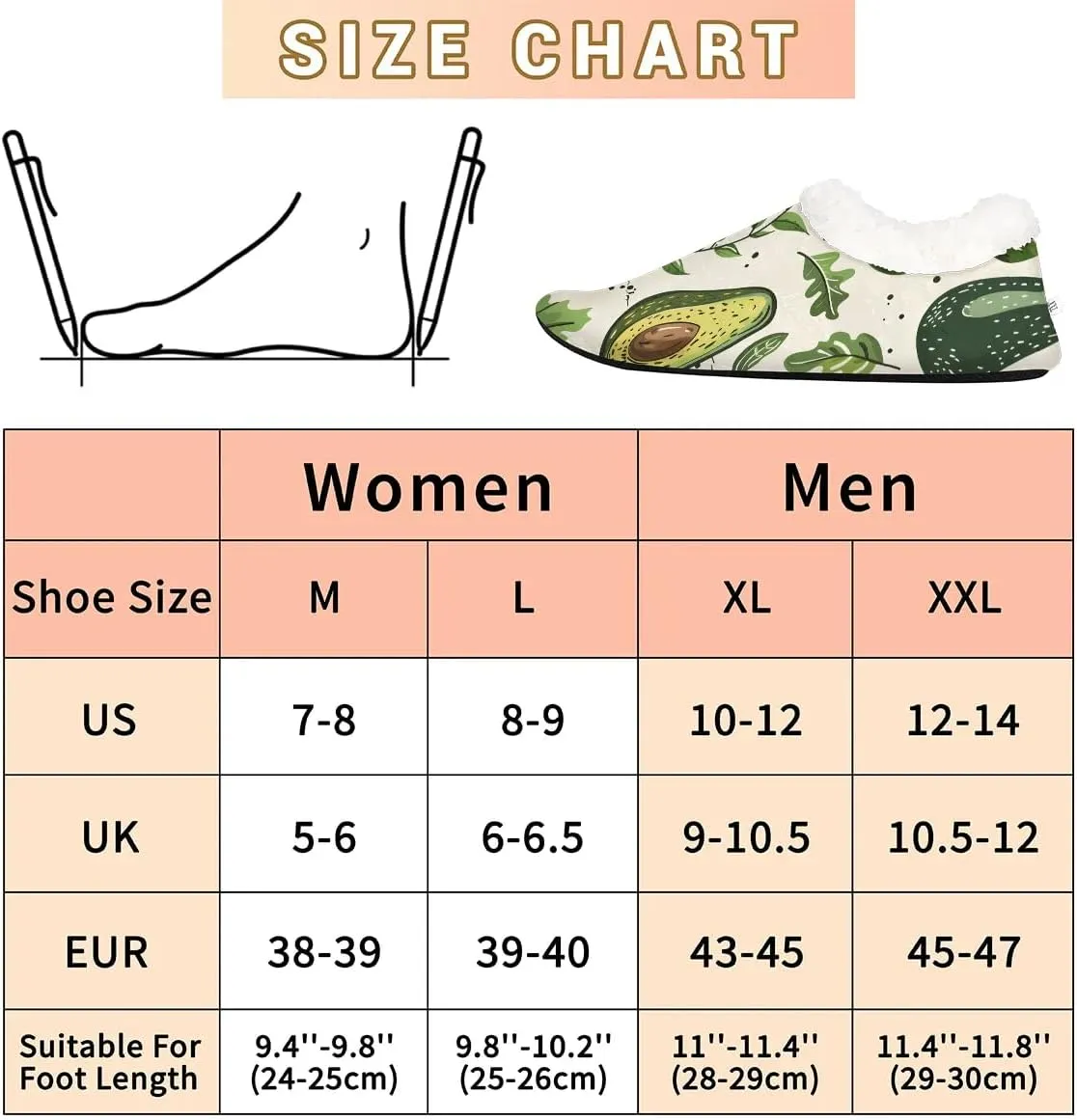 KOBLEN Fruits Avocado Leaves Slippers for Women House Shoes with Fleece Lining Wide Comfy Full Slippers Lightweight Cozy Loafer with Rubber Sole Unisex Slippers Adults for Indoor Outdoor