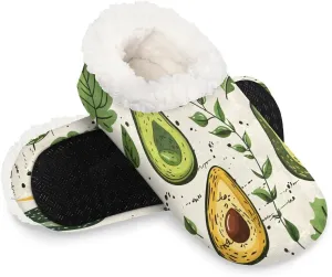 KOBLEN Fruits Avocado Leaves Slippers for Women House Shoes with Fleece Lining Wide Comfy Full Slippers Lightweight Cozy Loafer with Rubber Sole Unisex Slippers Adults for Indoor Outdoor