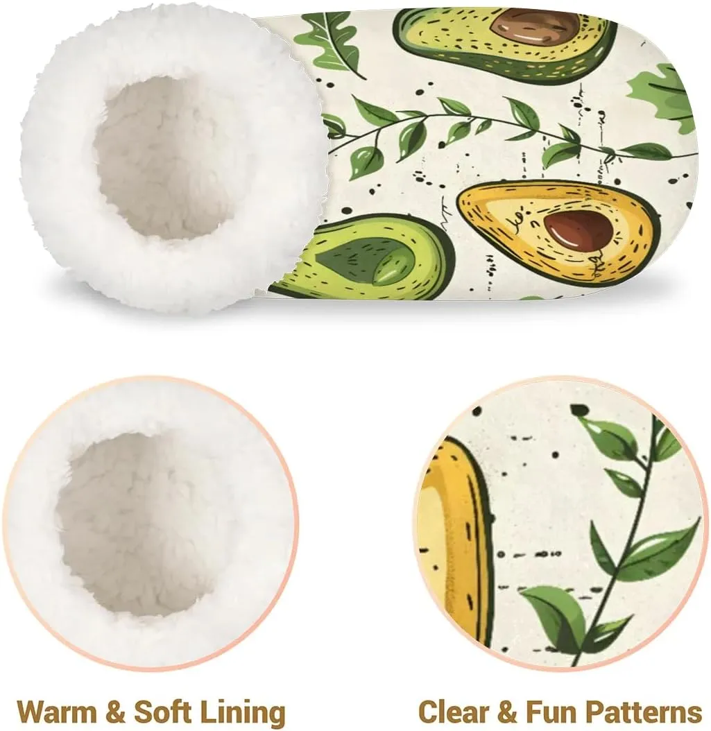 KOBLEN Fruits Avocado Leaves Slippers for Women House Shoes with Fleece Lining Wide Comfy Full Slippers Lightweight Cozy Loafer with Rubber Sole Unisex Slippers Adults for Indoor Outdoor