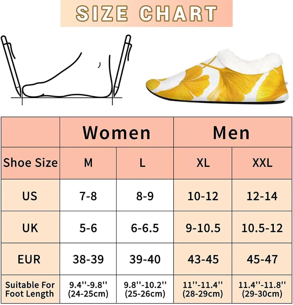KOBLEN Ginkgo Biloba Leaf Slippers for Women House Shoes with Fleece Lining Wide Comfy Full Slippers Lightweight Cozy Loafer with Rubber Sole Unisex Slippers Adults for Indoor Outdoor