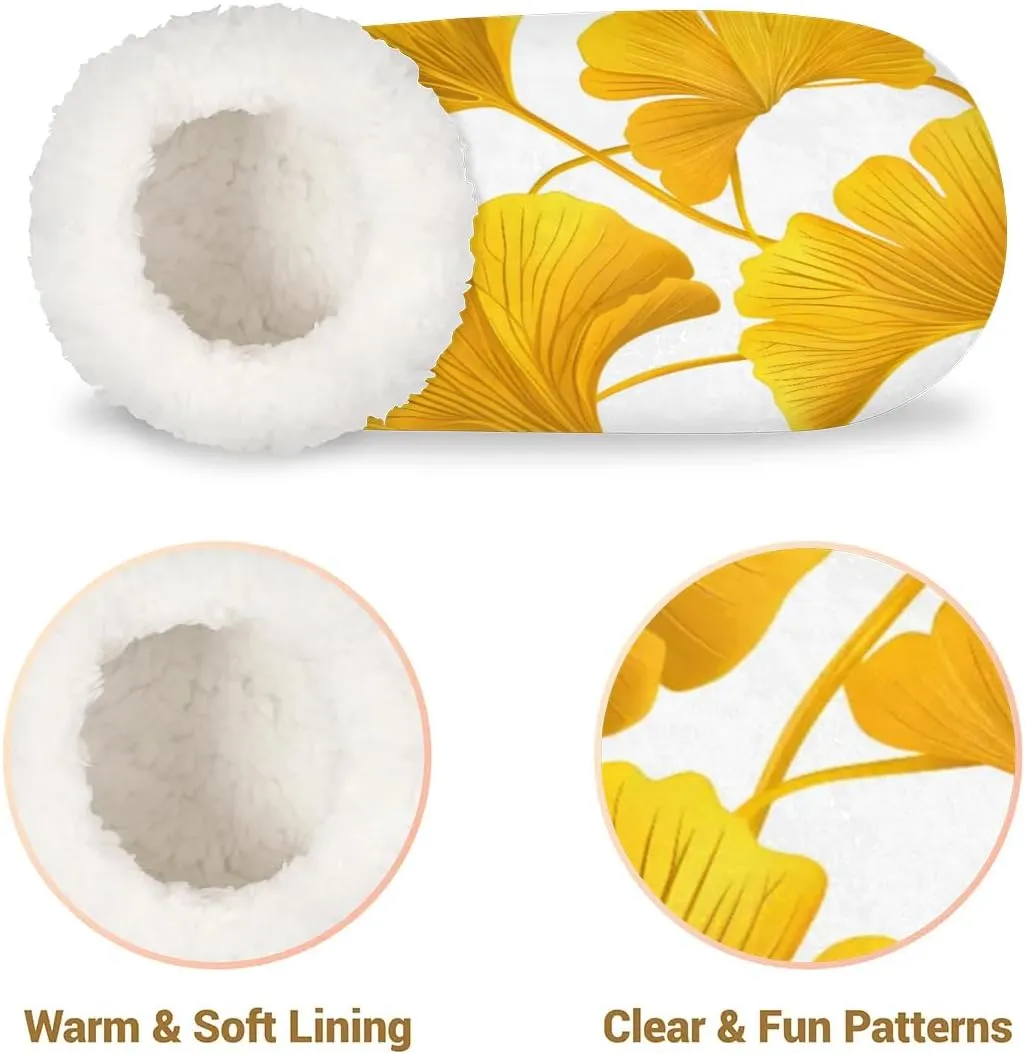 KOBLEN Ginkgo Biloba Leaf Slippers for Women House Shoes with Fleece Lining Wide Comfy Full Slippers Lightweight Cozy Loafer with Rubber Sole Unisex Slippers Adults for Indoor Outdoor