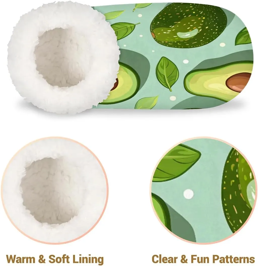 KOBLEN Green Fruit Avocado Slippers for Women House Shoes with Fleece Lining Wide Comfy Full Slippers Lightweight Cozy Loafer with Rubber Sole Unisex Slippers Adults for Indoor Outdoor