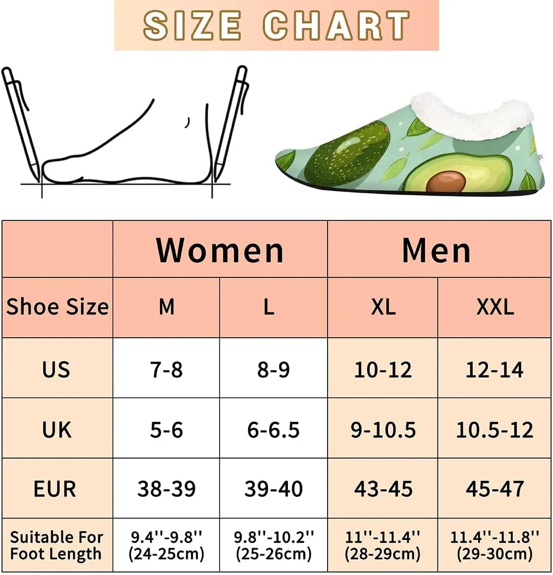 KOBLEN Green Fruit Avocado Slippers for Women House Shoes with Fleece Lining Wide Comfy Full Slippers Lightweight Cozy Loafer with Rubber Sole Unisex Slippers Adults for Indoor Outdoor