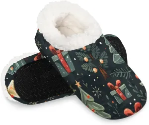 KOBLEN Green Tree Boxes Slippers for Women House Shoes with Fleece Lining Wide Comfy Full Slippers Lightweight Cozy Loafer with Rubber Sole Unisex Slippers Adults for Indoor Outdoor