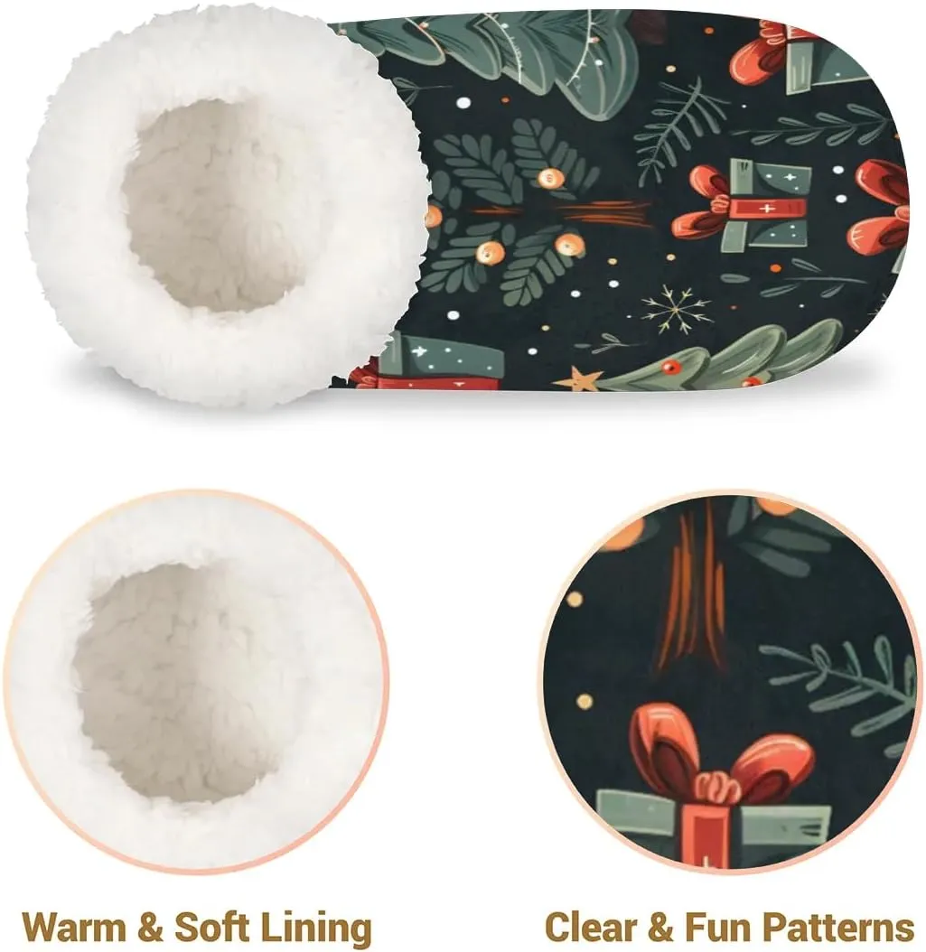 KOBLEN Green Tree Boxes Slippers for Women House Shoes with Fleece Lining Wide Comfy Full Slippers Lightweight Cozy Loafer with Rubber Sole Unisex Slippers Adults for Indoor Outdoor