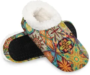 KOBLEN Hippie Bohemian Tile Slippers for Women House Shoes with Fleece Lining Wide Comfy Full Slippers Lightweight Cozy Loafer with Rubber Sole Unisex Slippers Adults for Indoor Outdoor