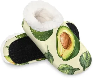 KOBLEN Leaves Fruits Avocado Slippers for Women House Shoes with Fleece Lining Wide Comfy Full Slippers Lightweight Cozy Loafer with Rubber Sole Unisex Slippers Adults for Indoor Outdoor