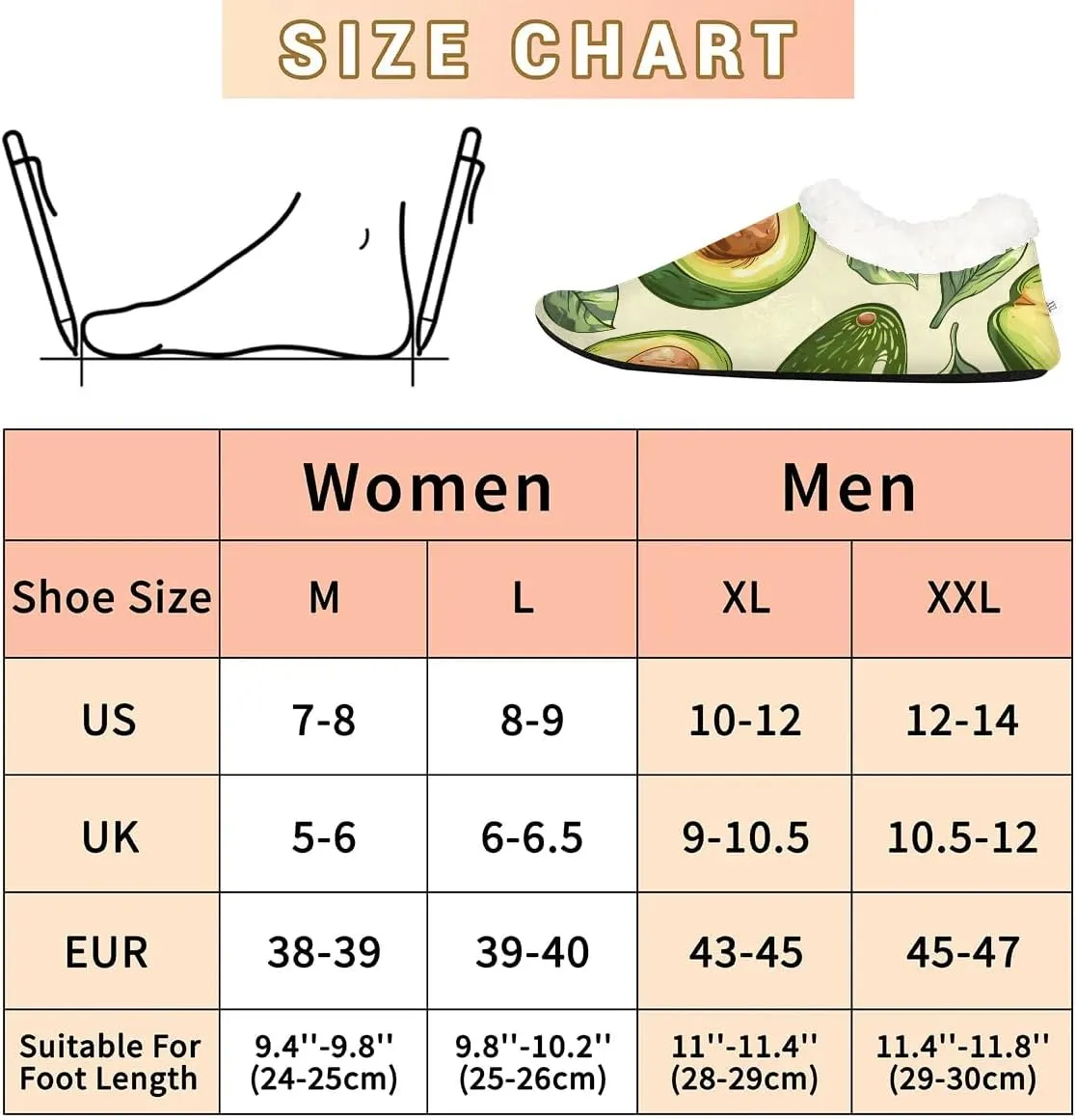 KOBLEN Leaves Fruits Avocado Slippers for Women House Shoes with Fleece Lining Wide Comfy Full Slippers Lightweight Cozy Loafer with Rubber Sole Unisex Slippers Adults for Indoor Outdoor