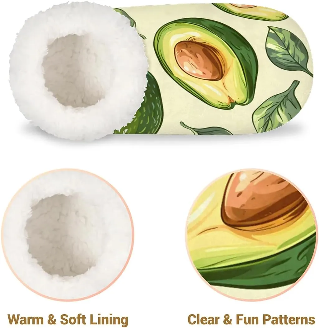 KOBLEN Leaves Fruits Avocado Slippers for Women House Shoes with Fleece Lining Wide Comfy Full Slippers Lightweight Cozy Loafer with Rubber Sole Unisex Slippers Adults for Indoor Outdoor