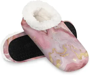KOBLEN Marble Pink Liquid Slippers for Women House Shoes with Fleece Lining Wide Comfy Full Slippers Lightweight Cozy Loafer with Rubber Sole Unisex Slippers Adults for Indoor Outdoor