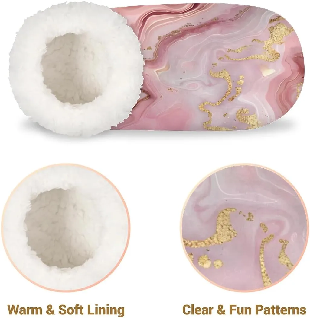 KOBLEN Marble Pink Liquid Slippers for Women House Shoes with Fleece Lining Wide Comfy Full Slippers Lightweight Cozy Loafer with Rubber Sole Unisex Slippers Adults for Indoor Outdoor