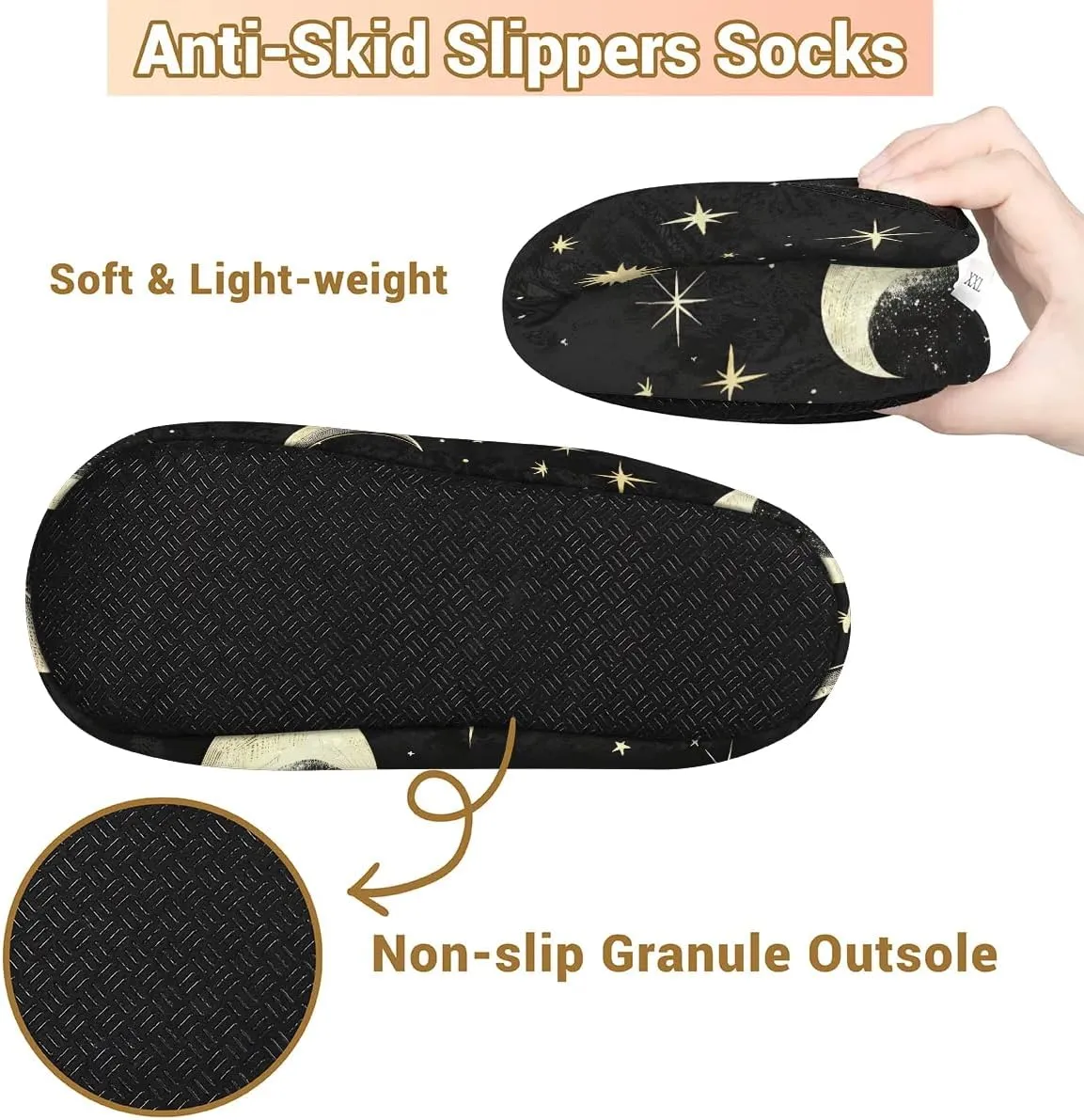 KOBLEN Moon Slippers for Women House Shoes with Fleece Lining Wide Comfy Full Slippers Lightweight Cozy Loafer with Rubber Sole Unisex Slippers Adults for Indoor Outdoor