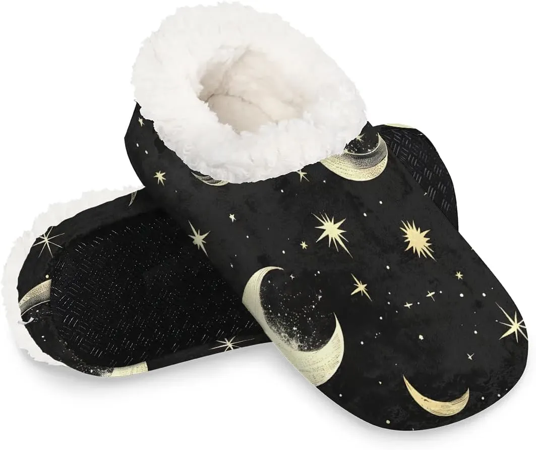 KOBLEN Moon Slippers for Women House Shoes with Fleece Lining Wide Comfy Full Slippers Lightweight Cozy Loafer with Rubber Sole Unisex Slippers Adults for Indoor Outdoor