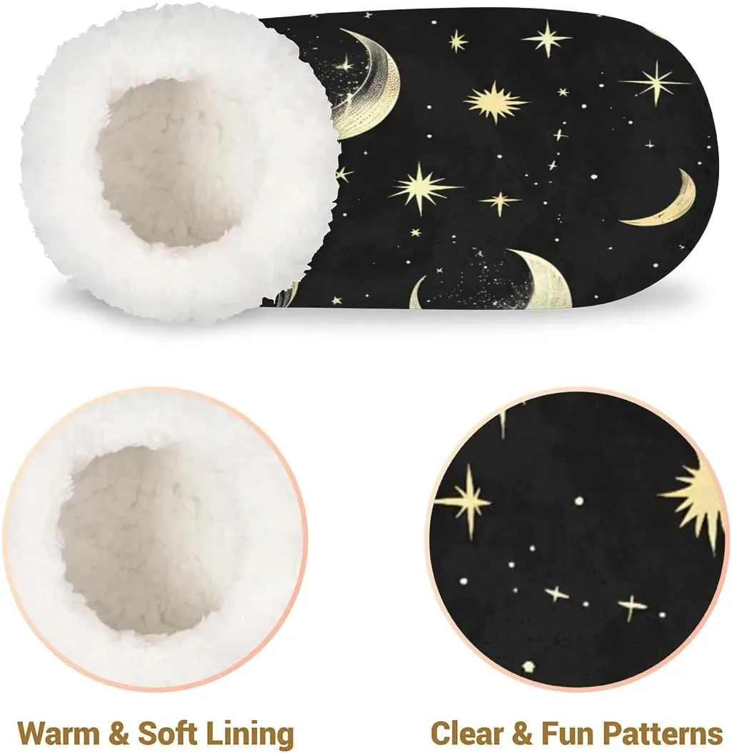KOBLEN Moon Slippers for Women House Shoes with Fleece Lining Wide Comfy Full Slippers Lightweight Cozy Loafer with Rubber Sole Unisex Slippers Adults for Indoor Outdoor