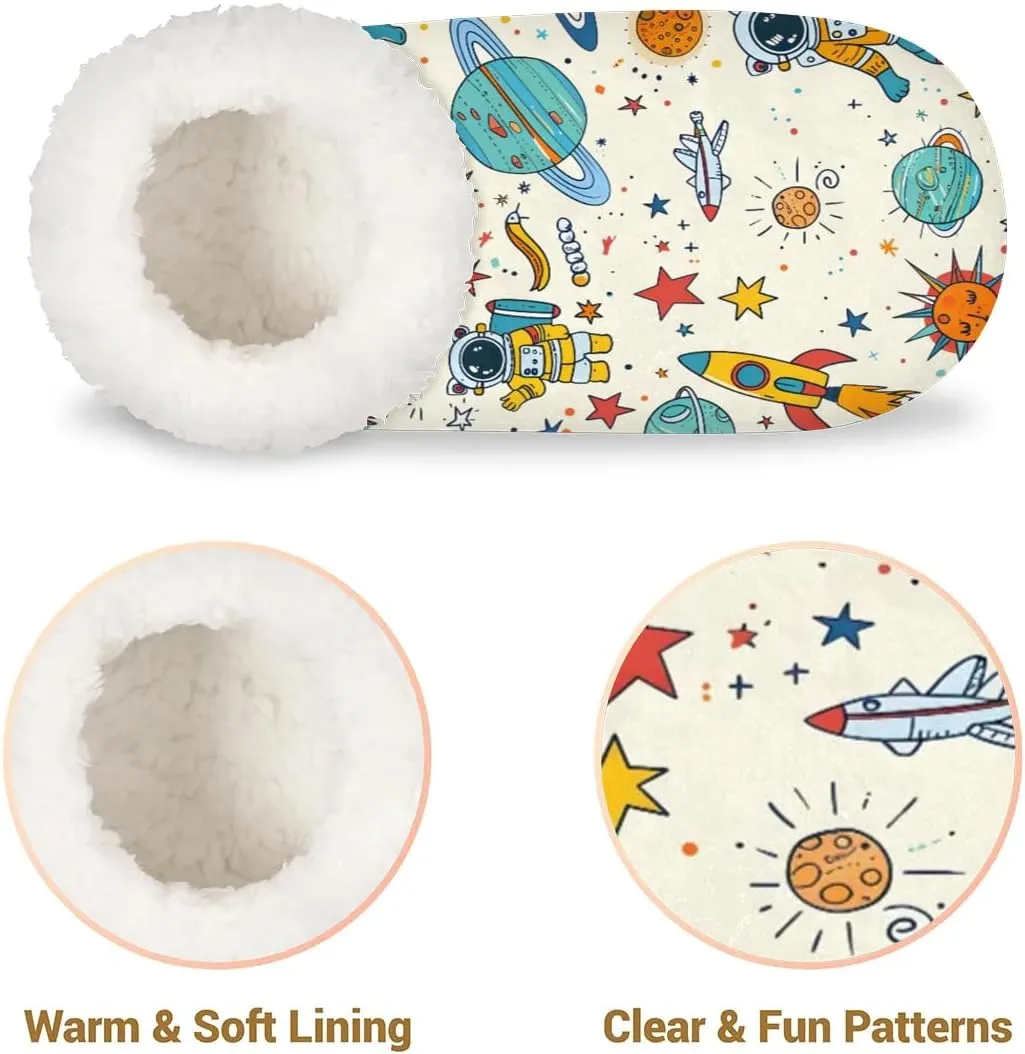 KOBLEN Planet Sun Paint Slippers for Women House Shoes with Fleece Lining Wide Comfy Full Slippers Lightweight Cozy Loafer with Rubber Sole Unisex Slippers Adults for Indoor Outdoor