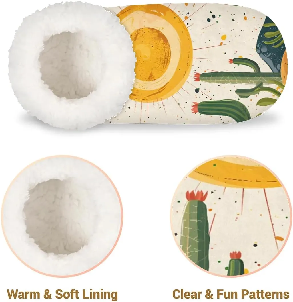 KOBLEN Plants Cactus Sun Slippers for Women House Shoes with Fleece Lining Wide Comfy Full Slippers Lightweight Cozy Loafer with Rubber Sole Unisex Slippers Adults for Indoor Outdoor