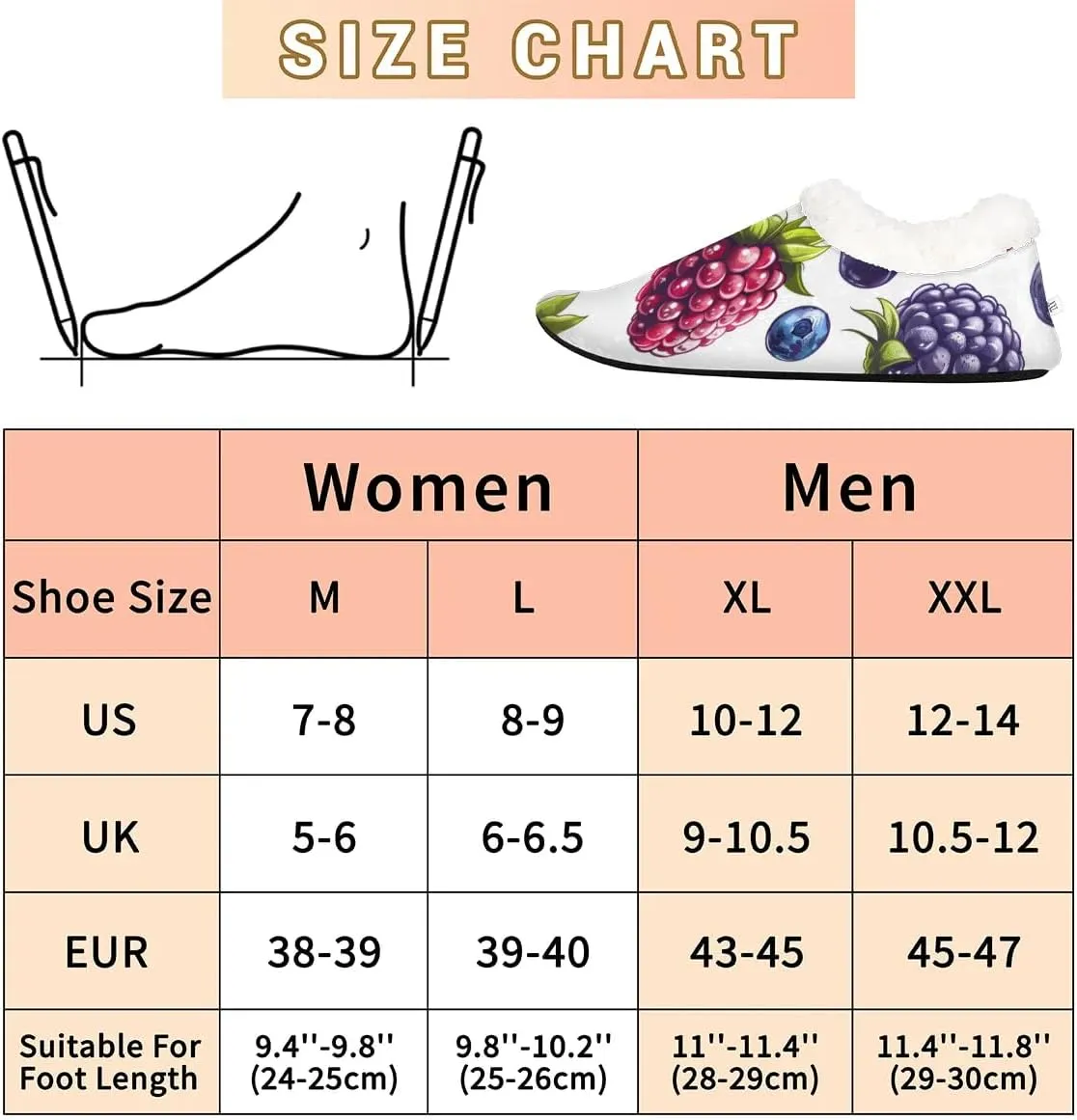 KOBLEN Raspberries Blueberries Grapes Slippers for Women House Shoes with Fleece Lining Wide Comfy Full Slippers Lightweight Cozy Loafer with Rubber Sole Unisex Slippers Adults for Indoor Outdoor
