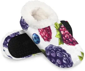 KOBLEN Raspberries Blueberries Grapes Slippers for Women House Shoes with Fleece Lining Wide Comfy Full Slippers Lightweight Cozy Loafer with Rubber Sole Unisex Slippers Adults for Indoor Outdoor