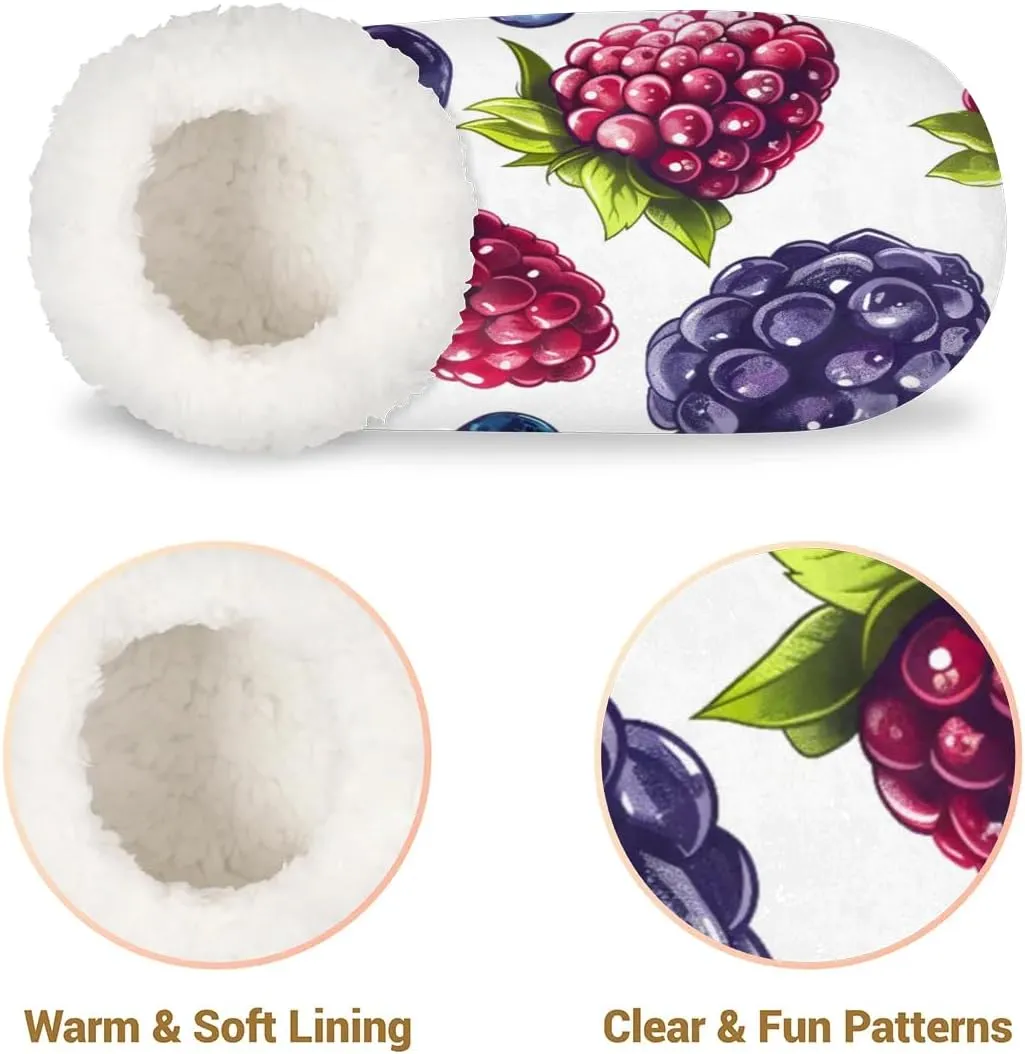KOBLEN Raspberries Blueberries Grapes Slippers for Women House Shoes with Fleece Lining Wide Comfy Full Slippers Lightweight Cozy Loafer with Rubber Sole Unisex Slippers Adults for Indoor Outdoor