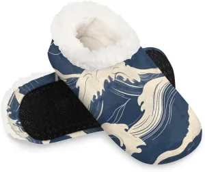 KOBLEN Sea Water Slippers for Women House Shoes with Fleece Lining Wide Comfy Full Slippers Lightweight Cozy Loafer with Rubber Sole Unisex Slippers Adults for Indoor Outdoor