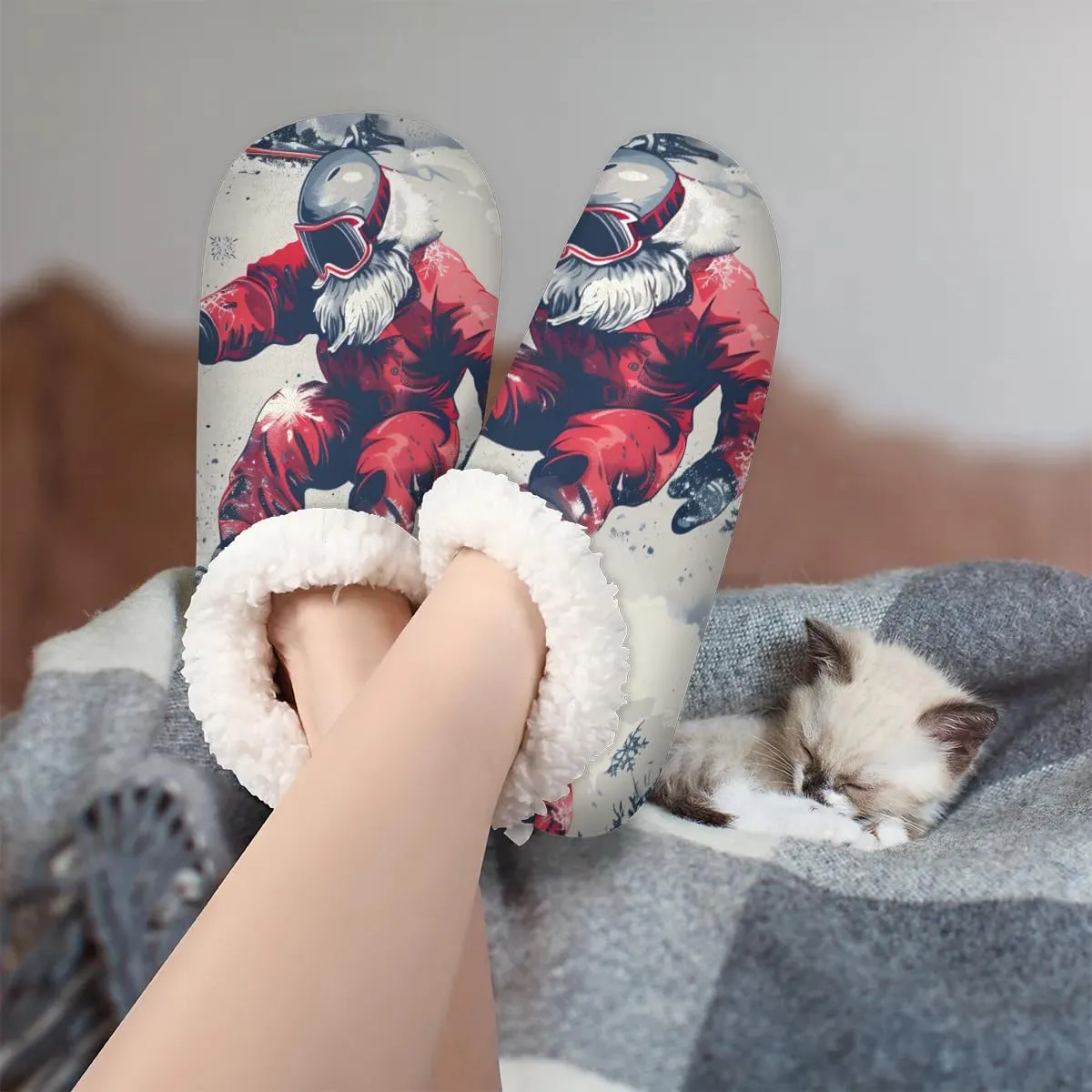 KOBLEN Skiing for Men Slippers for Women House Shoes with Fleece Lining Wide Comfy Full Slippers Lightweight Cozy Loafer with Rubber Sole Unisex Slippers Adults for Indoor Outdoor