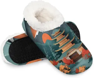 KOBLEN Snow Mountain Build Slippers for Women House Shoes with Fleece Lining Wide Comfy Full Slippers Lightweight Cozy Loafer with Rubber Sole Unisex Slippers Adults for Indoor Outdoor