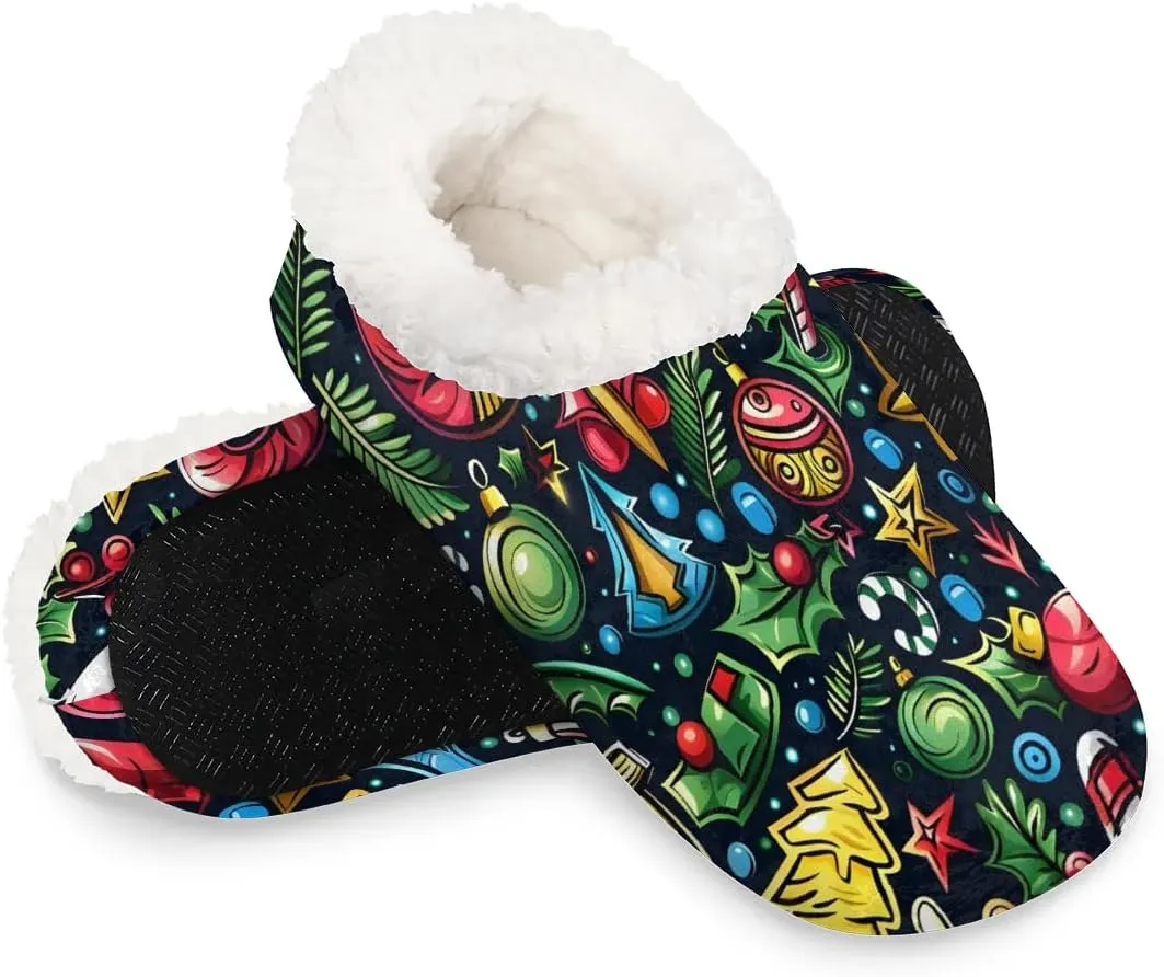 KOBLEN Sock Pendant Paint Slippers for Women House Shoes with Fleece Lining Wide Comfy Full Slippers Lightweight Cozy Loafer with Rubber Sole Unisex Slippers Adults for Indoor Outdoor