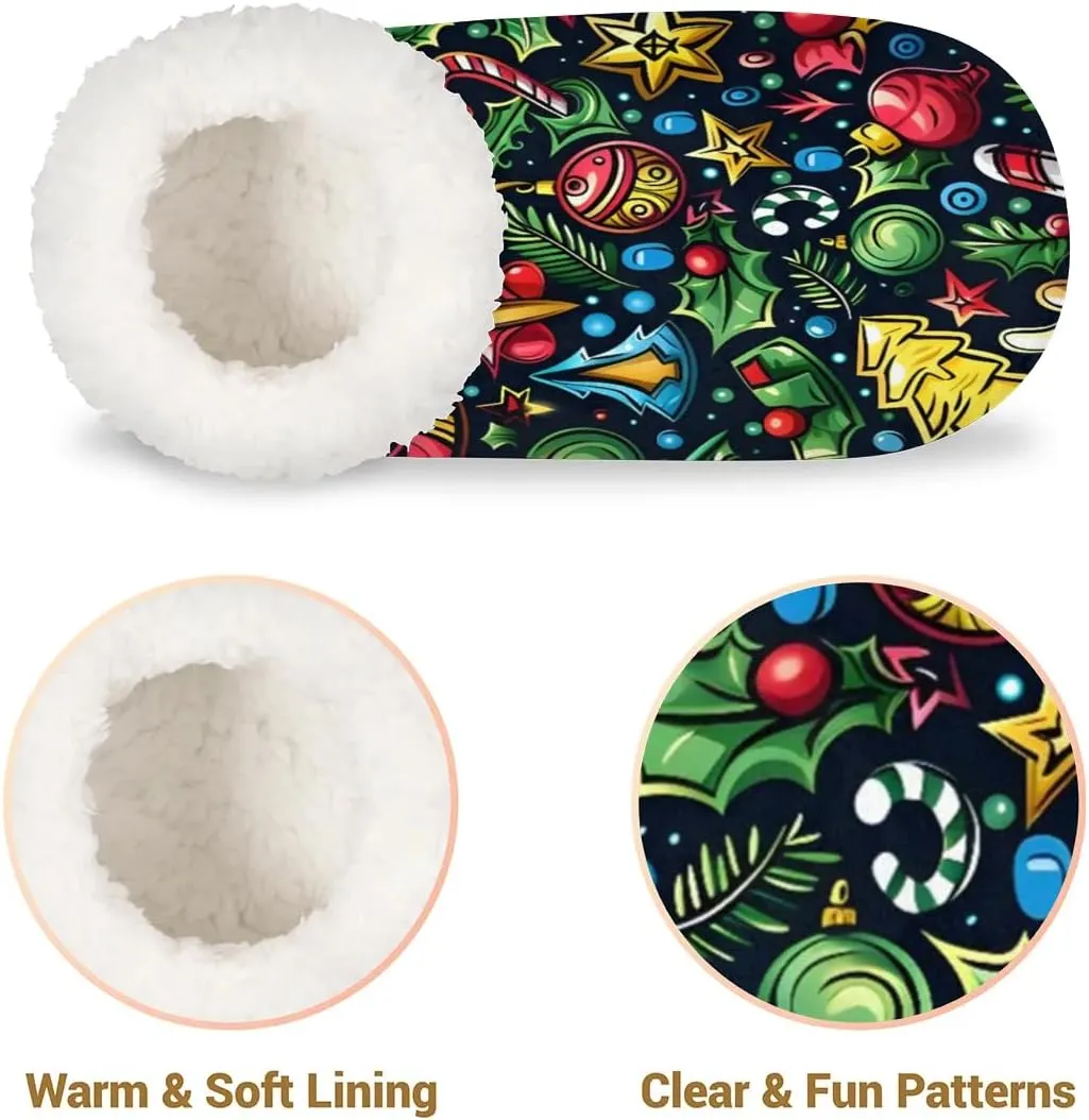 KOBLEN Sock Pendant Paint Slippers for Women House Shoes with Fleece Lining Wide Comfy Full Slippers Lightweight Cozy Loafer with Rubber Sole Unisex Slippers Adults for Indoor Outdoor