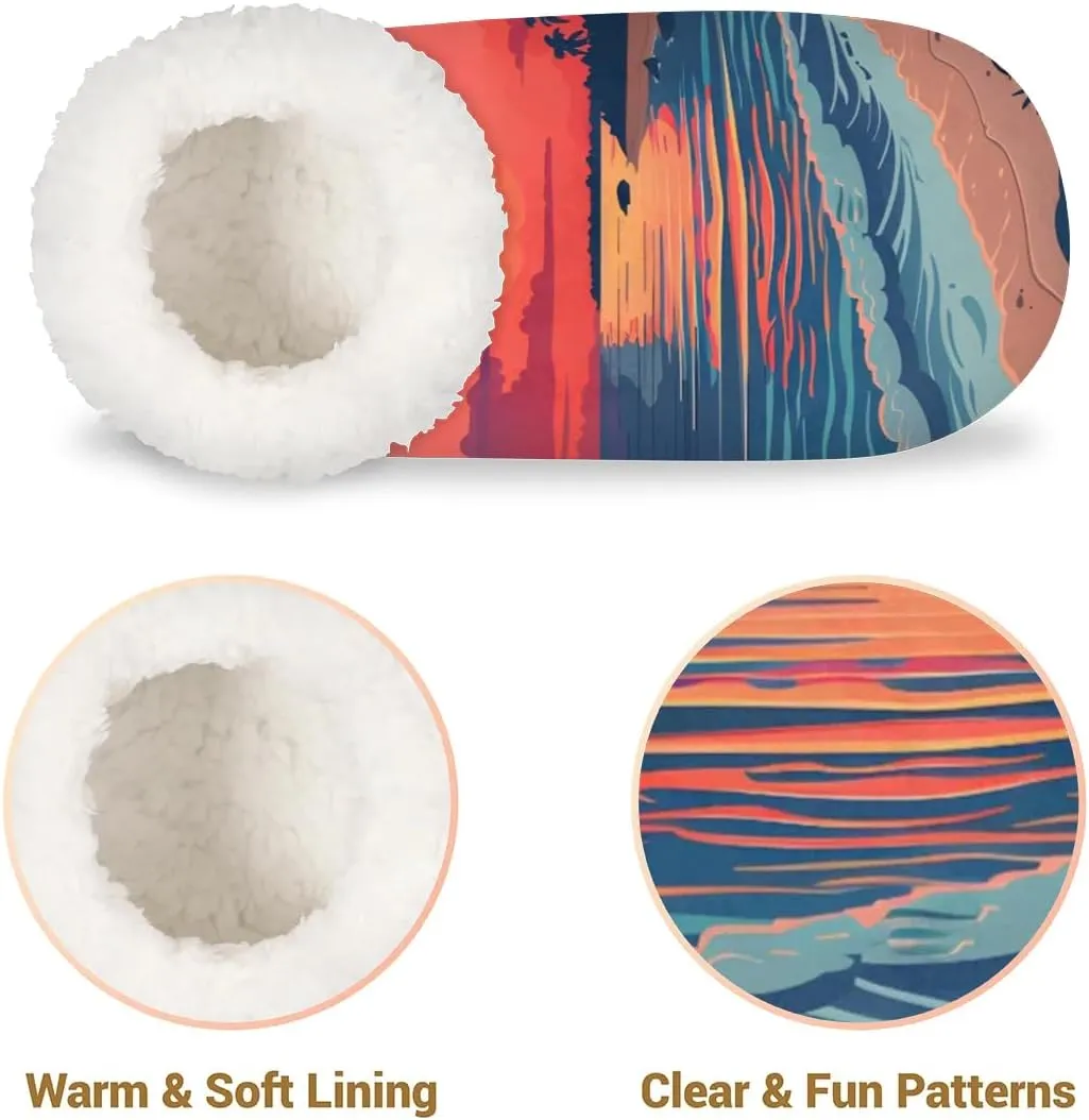KOBLEN Sunset Scenery Beach Slippers for Women House Shoes with Fleece Lining Wide Comfy Full Slippers Lightweight Cozy Loafer with Rubber Sole Unisex Slippers Adults for Indoor Outdoor