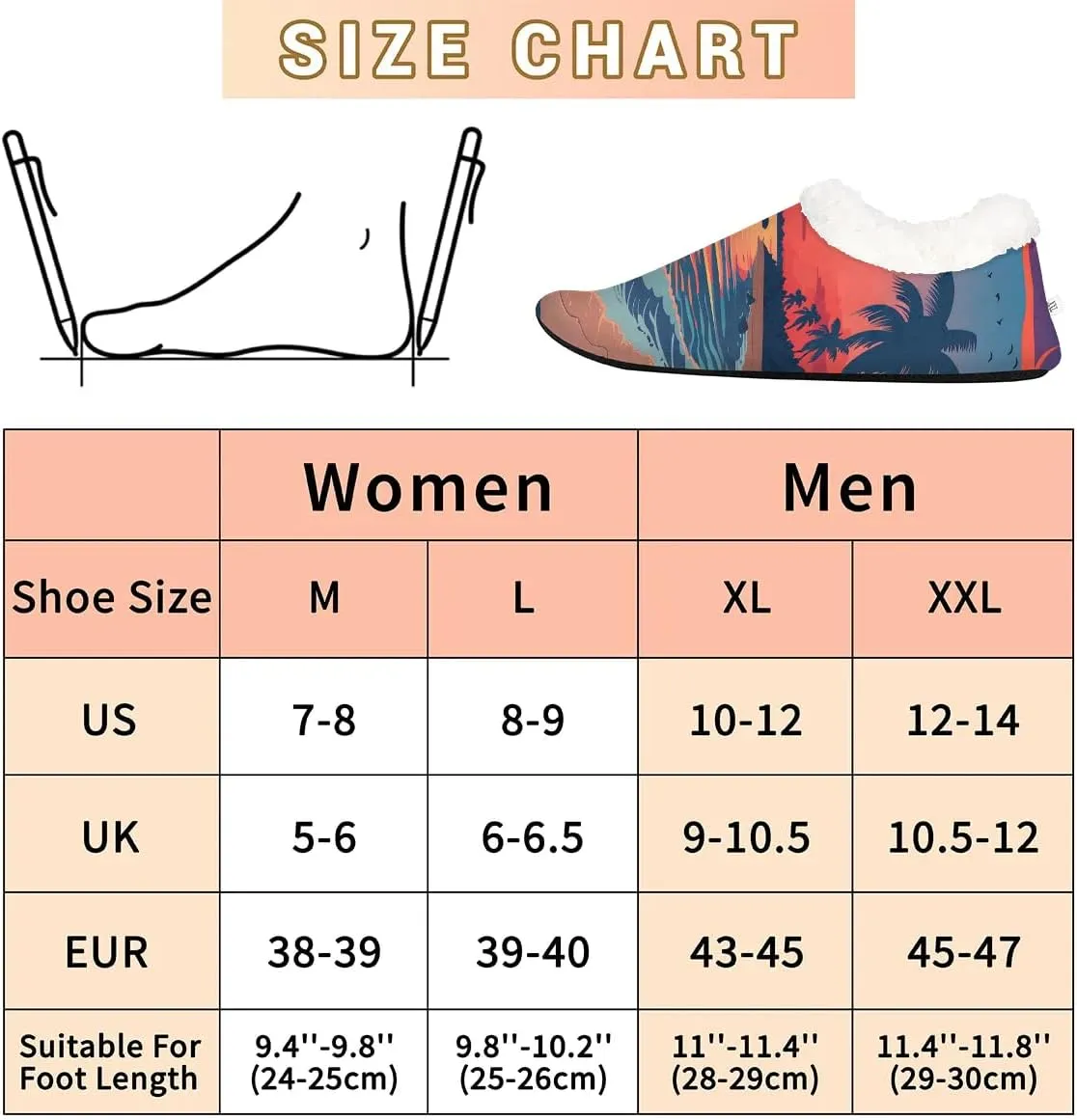 KOBLEN Sunset Scenery Beach Slippers for Women House Shoes with Fleece Lining Wide Comfy Full Slippers Lightweight Cozy Loafer with Rubber Sole Unisex Slippers Adults for Indoor Outdoor