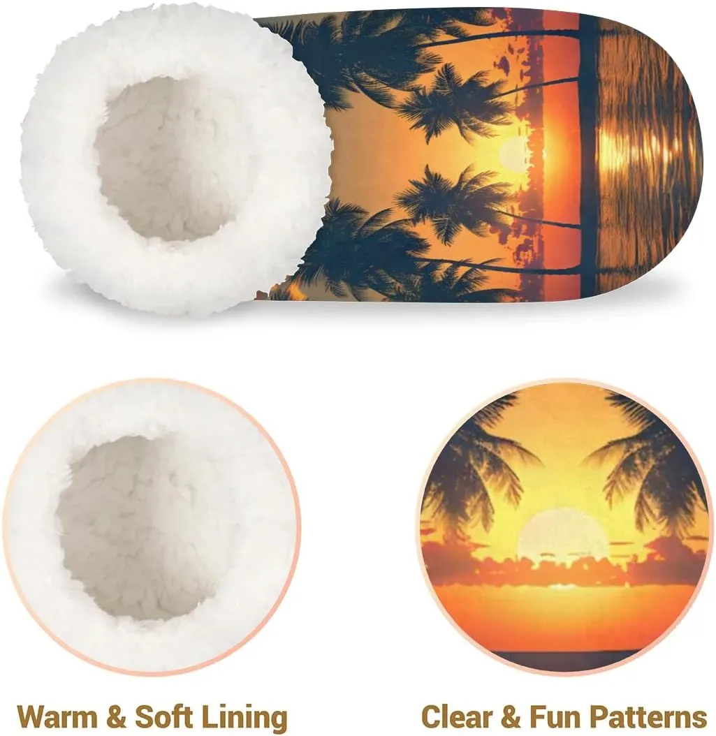 KOBLEN Sunset Sea Tree Slippers for Women House Shoes with Fleece Lining Wide Comfy Full Slippers Lightweight Cozy Loafer with Rubber Sole Unisex Slippers Adults for Indoor Outdoor