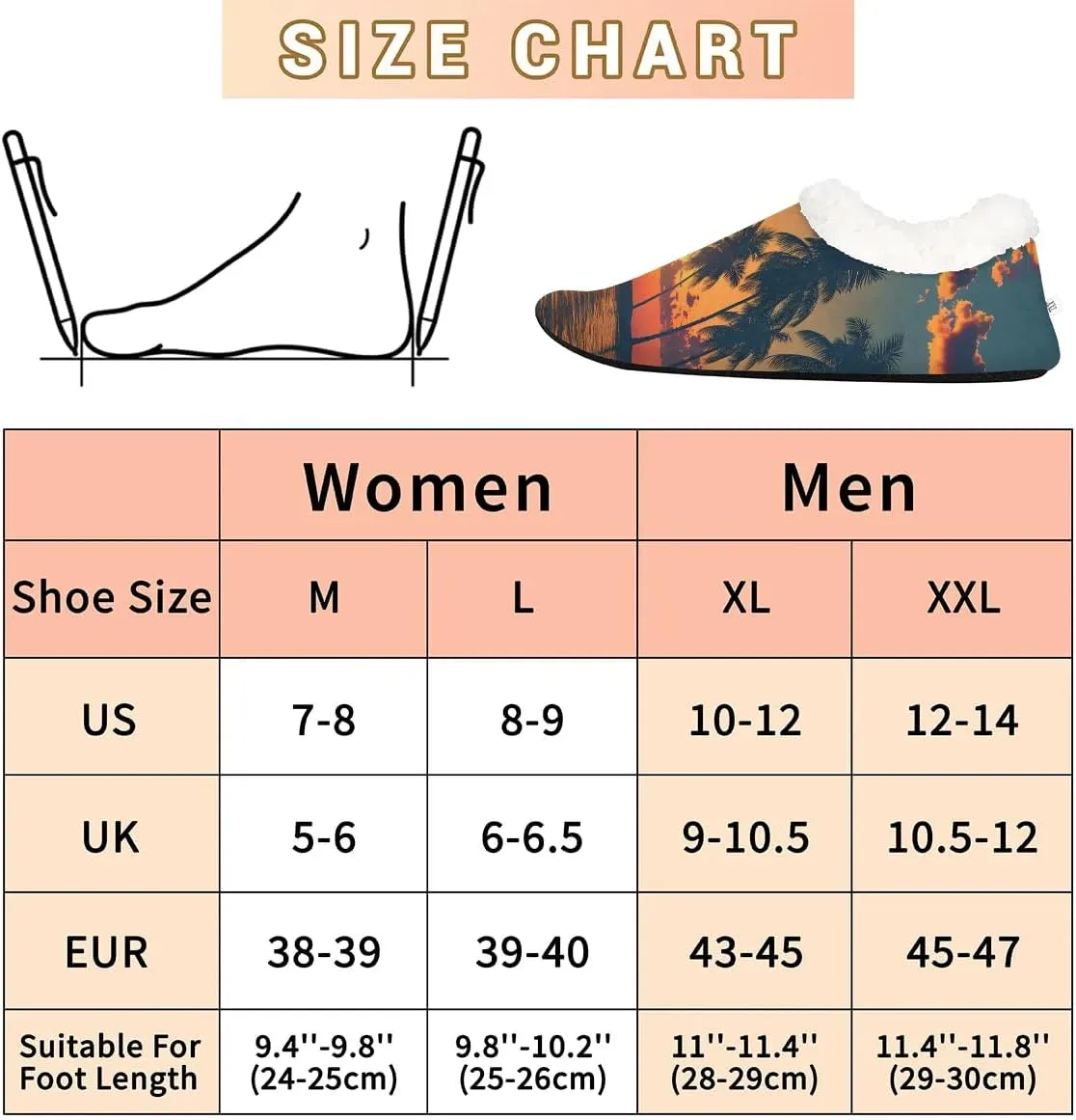 KOBLEN Sunset Sea Tree Slippers for Women House Shoes with Fleece Lining Wide Comfy Full Slippers Lightweight Cozy Loafer with Rubber Sole Unisex Slippers Adults for Indoor Outdoor