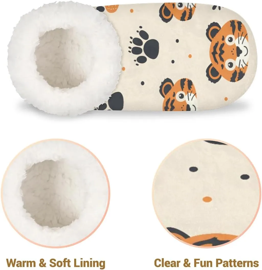 KOBLEN Tigers Paw Leaves Slippers for Women House Shoes with Fleece Lining Wide Comfy Full Slippers Lightweight Cozy Loafer with Rubber Sole Unisex Slippers Adults for Indoor Outdoor