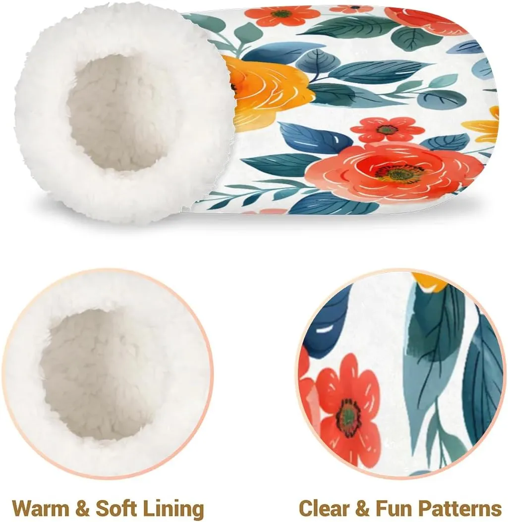 KOBLEN Tropical Flower Leaf Slippers for Women House Shoes with Fleece Lining Wide Comfy Full Slippers Lightweight Cozy Loafer with Rubber Sole Unisex Slippers Adults for Indoor Outdoor