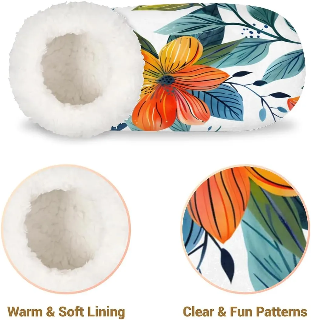KOBLEN Tropical Flowers Leaves Slippers for Women House Shoes with Fleece Lining Wide Comfy Full Slippers Lightweight Cozy Loafer with Rubber Sole Unisex Slippers Adults for Indoor Outdoor