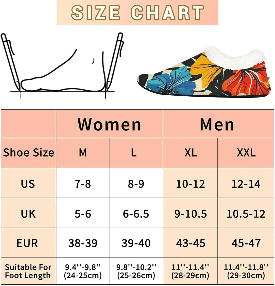 KOBLEN Tropical Flowers Slippers for Women House Shoes with Fleece Lining Wide Comfy Full Slippers Lightweight Cozy Loafer with Rubber Sole Unisex Slippers Adults for Indoor Outdoor