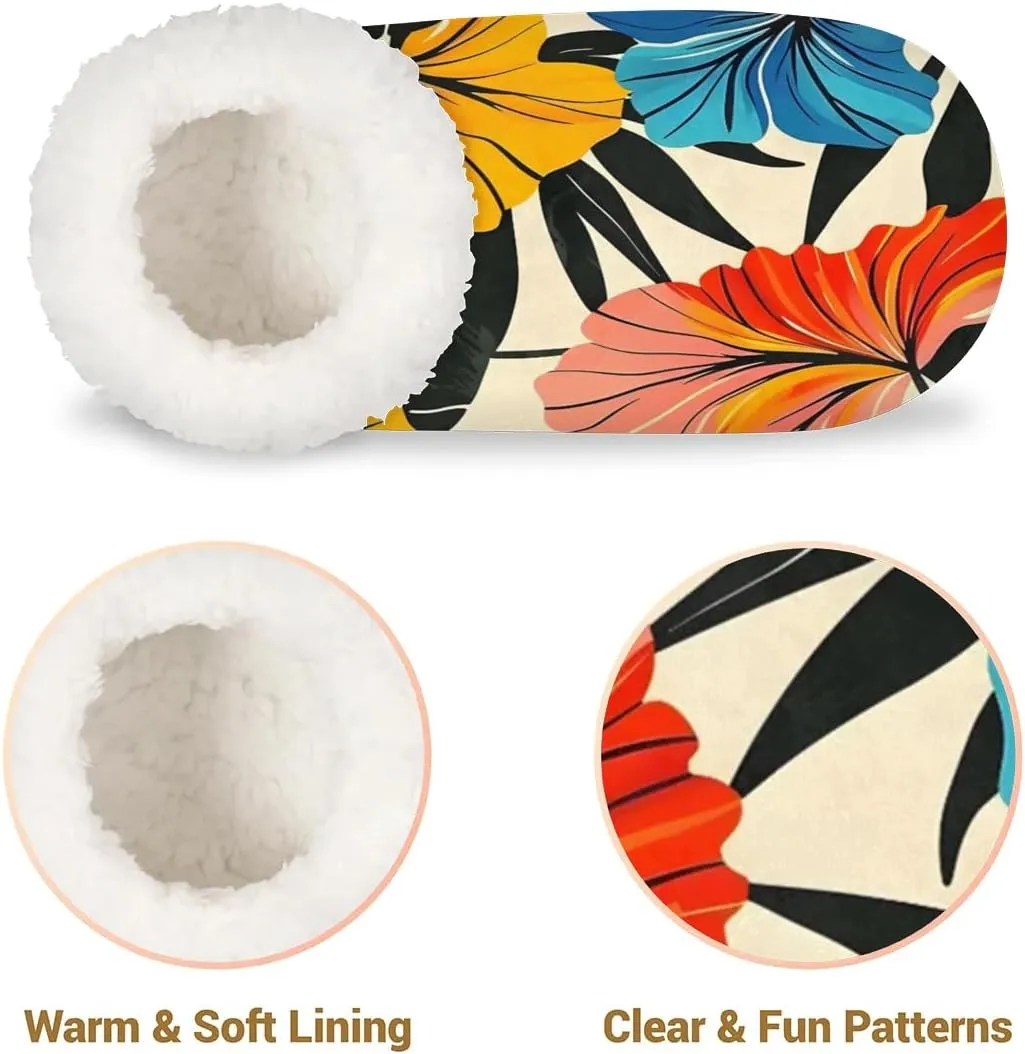 KOBLEN Tropical Flowers Slippers for Women House Shoes with Fleece Lining Wide Comfy Full Slippers Lightweight Cozy Loafer with Rubber Sole Unisex Slippers Adults for Indoor Outdoor