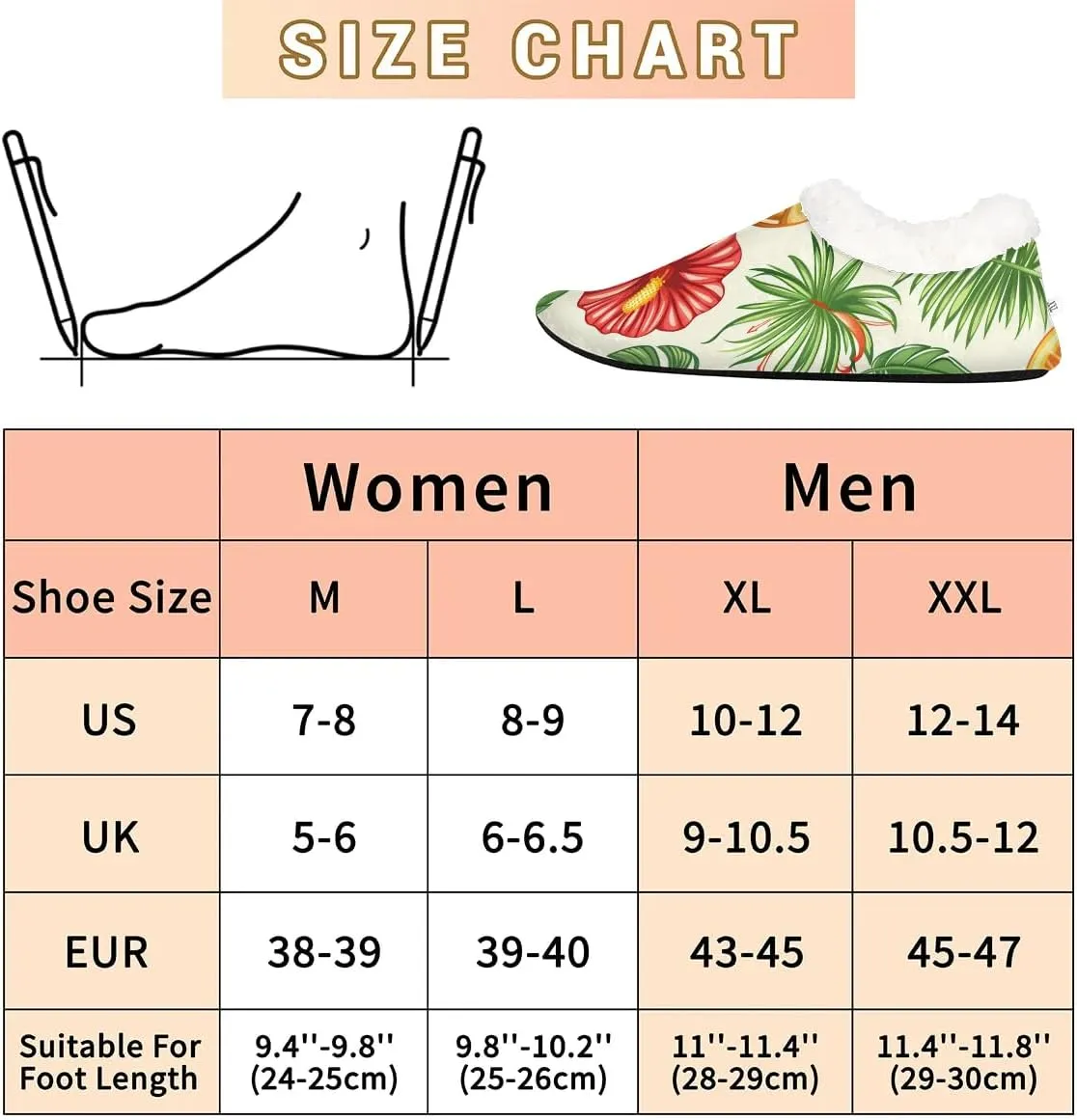 KOBLEN Tropical Fruit Flower Slippers for Women House Shoes with Fleece Lining Wide Comfy Full Slippers Lightweight Cozy Loafer with Rubber Sole Unisex Slippers Adults for Indoor Outdoor