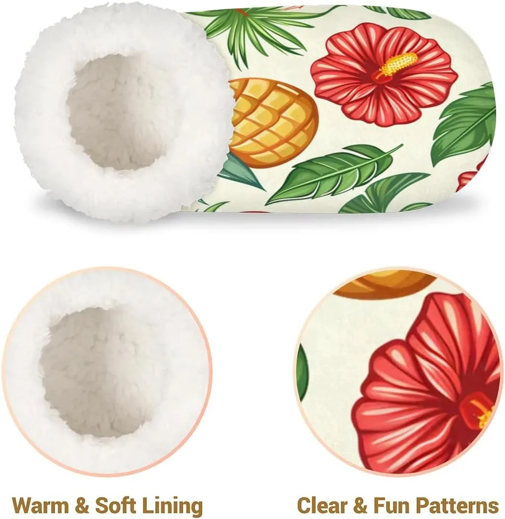KOBLEN Tropical Fruit Flower Slippers for Women House Shoes with Fleece Lining Wide Comfy Full Slippers Lightweight Cozy Loafer with Rubber Sole Unisex Slippers Adults for Indoor Outdoor