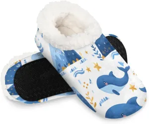 KOBLEN Whales Seaweed Mountain Slippers for Women House Shoes with Fleece Lining Wide Comfy Full Slippers Lightweight Cozy Loafer with Rubber Sole Unisex Slippers Adults for Indoor Outdoor
