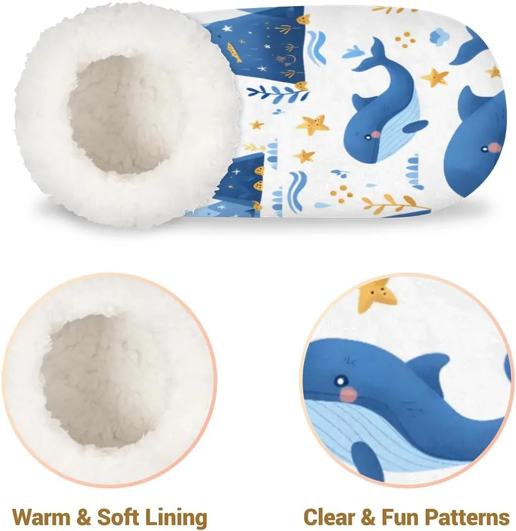 KOBLEN Whales Seaweed Mountain Slippers for Women House Shoes with Fleece Lining Wide Comfy Full Slippers Lightweight Cozy Loafer with Rubber Sole Unisex Slippers Adults for Indoor Outdoor