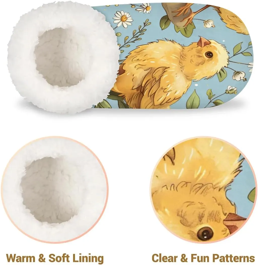 KOBLEN Yellow Chicken Flower Slippers for Women House Shoes with Fleece Lining Wide Comfy Full Slippers Lightweight Cozy Loafer with Rubber Sole Unisex Slippers Adults for Indoor Outdoor