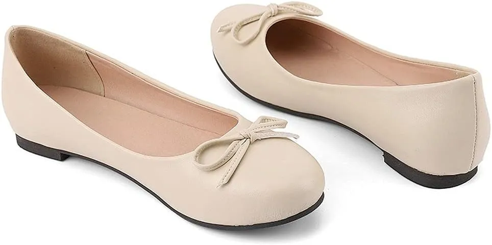 KOKOMOMO Womens Bow Round Toe Ballet Flats Slip On Ballerina Shoes